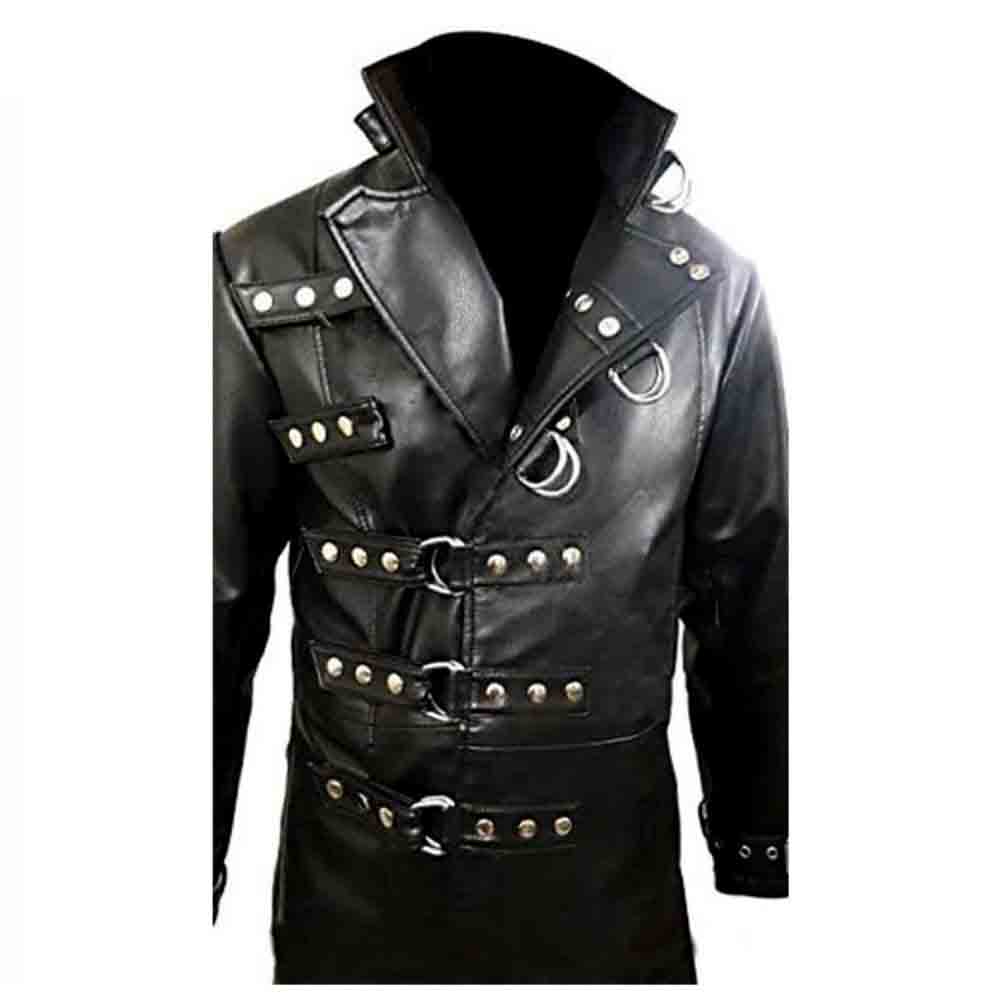 ABRIGO GÓTICO DE HOMBRE CUERO NEGRO AUTÉNTICO STEAMPUNK VAN HELSING ABRIGO T19