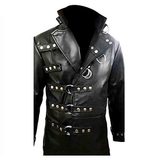 ABRIGO GÓTICO DE HOMBRE CUERO NEGRO AUTÉNTICO STEAMPUNK VAN HELSING ABRIGO T19