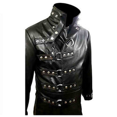 ABRIGO GÓTICO DE HOMBRE CUERO NEGRO AUTÉNTICO STEAMPUNK VAN HELSING ABRIGO T19