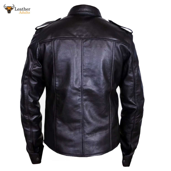 MEN'S LEATHER SHIRT REAL POLICE STYLE SEXY FULL SLEEVES LAMB LEATHER SHIRT