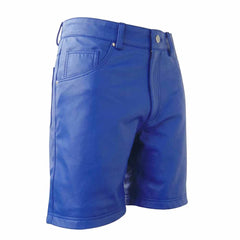Men’s 100% Genuine Blue Leather Bermuda Shorts Five Pockets
