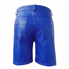 Men’s 100% Genuine Blue Leather Bermuda Shorts Five Pockets