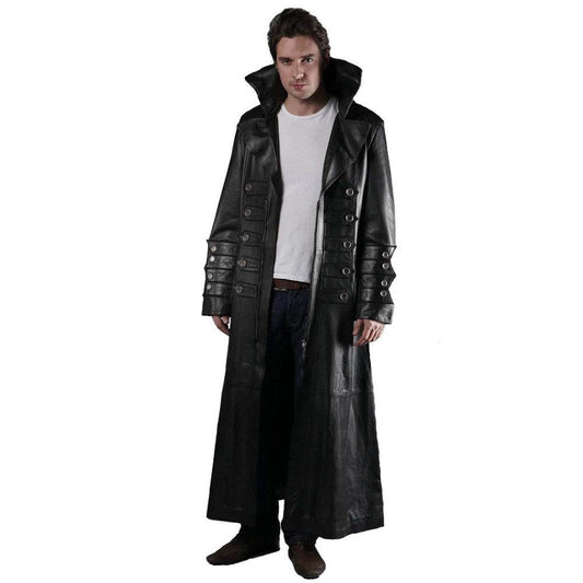 Gabardina gótica de cuero 100% puro para hombre Steampunk Gabardina gótica Gabardina Van Helsing Matrix