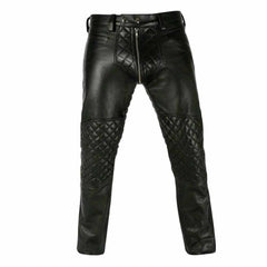 Pantalones de motorista para hombre, de cuero de oveja auténtico, panel acolchado, corte gay