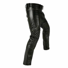Pantalones de motorista para hombre, de cuero de oveja auténtico, panel acolchado, corte gay