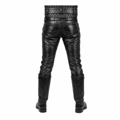 Men's Black Leather Biker Breeches – Cowhide Saddle Back Trousers