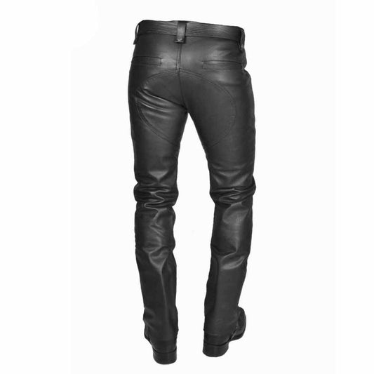 Pantalones de cuero de vaca para hombre tipo carpintero, pantalones de motorista, corte ajustado, pantalones gay