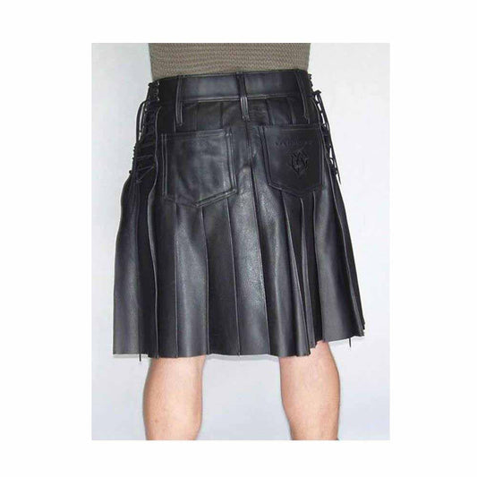 Kilt de cuero genuino para hombre con cordones laterales - Variedad de largos y tallas - K10