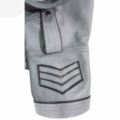 Camisa de manga corta de cuero gris de uniforme de policía para hombre con ribete negro