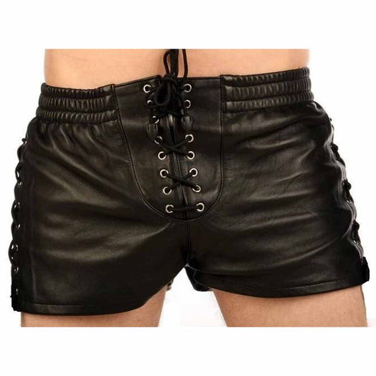 Pantalones Cortos Bóxer de Piel de Cordero Auténtica para Hombre, Pantalones Cortos de Cuero Nappa Sexys Gays
