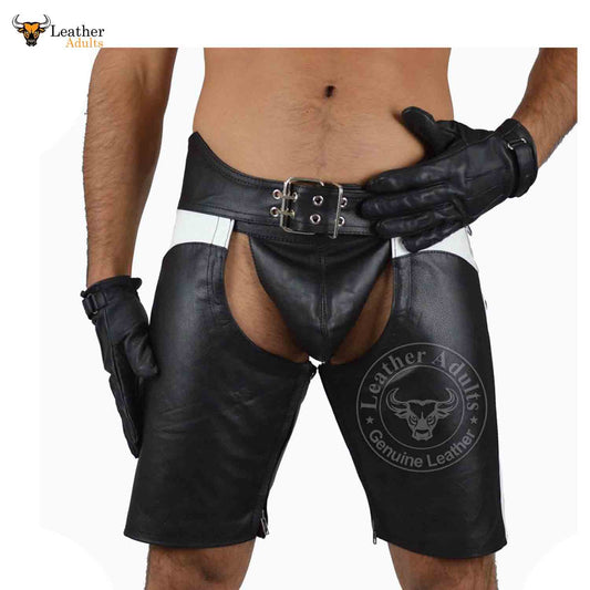 Pantalones cortos de cuero genuino de vaca hasta la rodilla para hombre, pantalones cortos de cuero, chaparreras de cuero