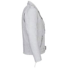 Men's Real White Cowhide Leather Bikers Jacket Thick Cow Leather Bikers Jacket