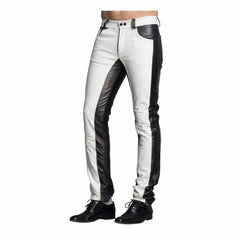 Pantalones de moto de cuero NAPPA de oveja, blancos y negros, para hombre
