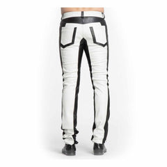 Pantalones de moto de cuero NAPPA de oveja, blancos y negros, para hombre