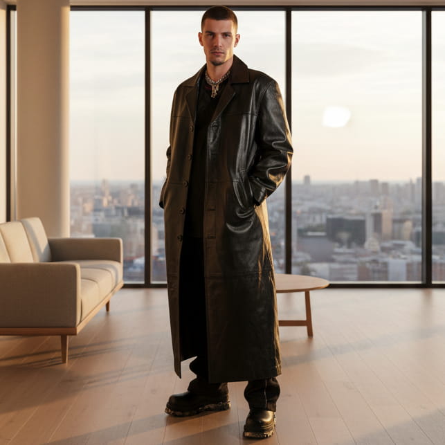 Abrigo Gabardina Gótico de Cuero Auténtico para Hombre Estilo Van Helsing Matrix Todas las Tallas