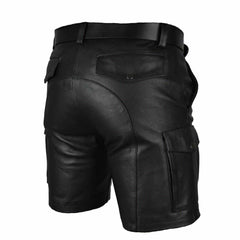 Pantalones cortos cargo para hombre 100% piel auténtica con seis bolsillos y cinturón