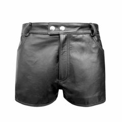Mens 100% Genuine Leather Sexy Black Shorts With Two Pockets