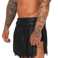 Falda Kilt de cuero de vaca negro para hombre, gladiador romano, gótico, con cinturón y hebillas, kilt LARP, TODAS LAS TALLAS