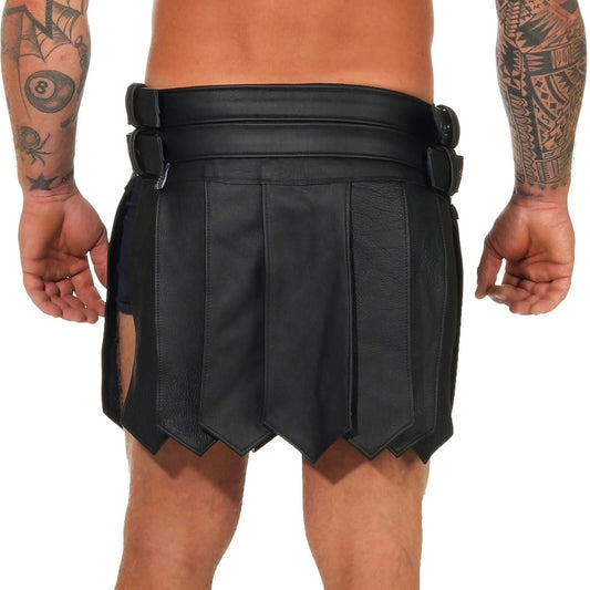 Falda Kilt de cuero de vaca negro para hombre, gladiador romano, gótico, con cinturón y hebillas, kilt LARP, TODAS LAS TALLAS