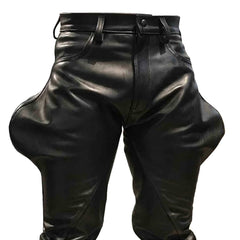 Pantalones de hombre de piel de vacuno negra tipo Saddleback con bolsillos traseros invisibles corte de bota