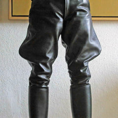 Pantalones de cuero negro genuino de piel de vacuno suave para hombre, pantalones BLUF
