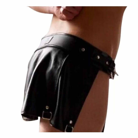 Conjunto de kilt gladiador de cuero negro para hombre, para disfraces, herrajes pesados, LARP K2