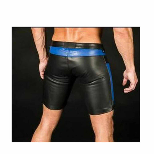 Pantalones cortos deportivos negros de cuero auténtico para fútbol y rugby en 3D con contraste azul para hombre