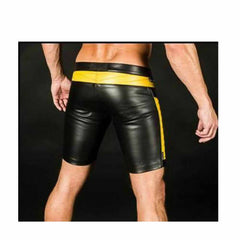 Pantalones cortos 3D de hombre de piel auténtica negra para fútbol y rugby con contraste amarillo deportivos