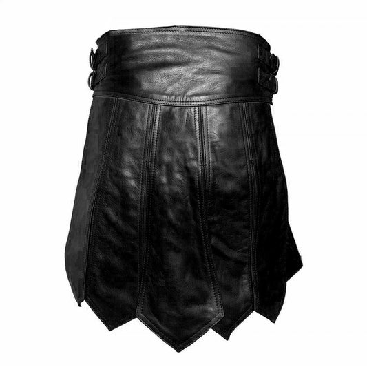 Falda escocesa de cuero genuino negro para hombre, disfraz sexy de gladiador, ropa de club gay, faldas escocesas LARP