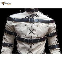 Mens Bondage jump suit cell suit White Cow Leather Heavy Duty Restriction Catsuit BDSM