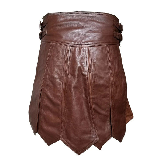 Kilt Marrón de Cuero Genuino para Hombre, Disfraz de Gladiador Sexy, Ropa para Club Gay, Kilts LARP