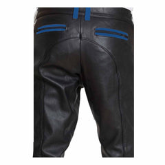 Pantalones de cuero de vaca para hombre, pantalones cortos de motociclista, pantalones de cuero con raya azul, pantalones chinos de ropa de club