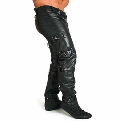 Pantalones de castidad ajustados de cuero genuino para hombre, pantalones de club, pantalones vaqueros de bondage CON CREMALLERA TRASERA