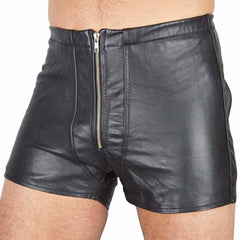 Pantalones cortos de cuero de piel de cordero auténtica para hombre, sin espalda, abiertos por detrás, estilo gay