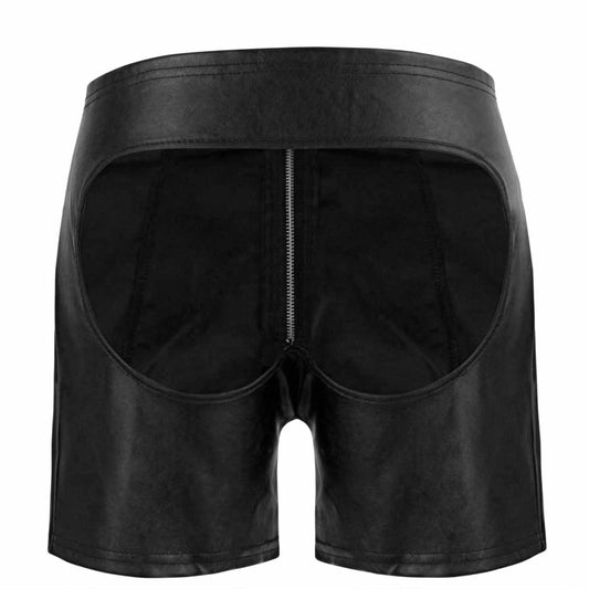 Pantalones cortos de cuero de piel de cordero auténtica para hombre, sin espalda, abiertos por detrás, estilo gay