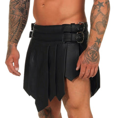 Falda Kilt Gladiador Romano Negra de Cuero Genuino para Hombre Estilo Gótico LARP