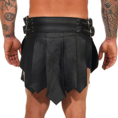 Falda Kilt Gladiador Romano Negra de Cuero Genuino para Hombre Estilo Gótico LARP