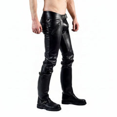 Pantalones de Cuero Negro de Vacuno Auténtico para Hombre Estilo Chaps Moteros Chaps Interés Gay Pantalones BLUF