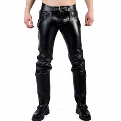 Pantalones de Cuero Negro de Vacuno Auténtico para Hombre Estilo Chaps Moteros Chaps Interés Gay Pantalones BLUF