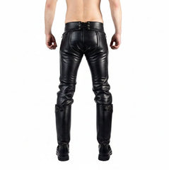 Pantalones de Cuero Negro de Vacuno Auténtico para Hombre Estilo Chaps Moteros Chaps Interés Gay Pantalones BLUF