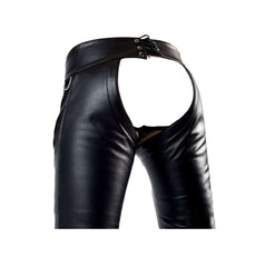 Pantalones de Cuero Negro de Vacuno Auténtico para Hombre Estilo Chaps Moteros Chaps Interés Gay Pantalones BLUF