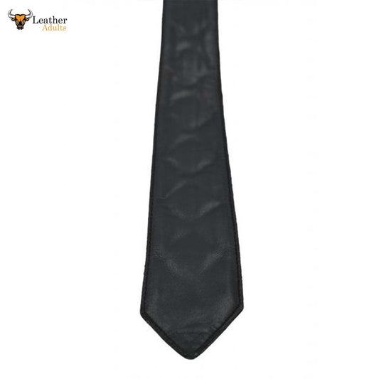 Corbata Acolchada de Cuero Genuino 100% Oveja para Hombre con Contraste Negro