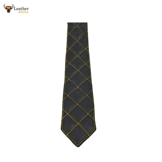 Corbata guateada de hombre, piel de oveja 100 % auténtica, con contraste amarillo