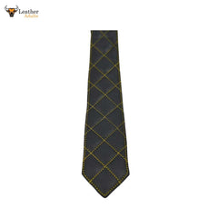 New Men's Genuine 100% Sheep Leather Quilted Tie with yellow contrast