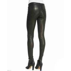 Pantalón Nuevo de Mujer de Piel Genuina de Oveja Ajustado Negro Pitillo