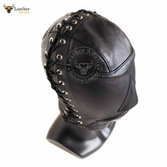 Open Mouth Leather Bondage Hood BDSM Black Soft Leather Bondage Mask