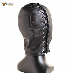 Open Mouth Leather Bondage Hood BDSM Black Soft Leather Bondage Mask