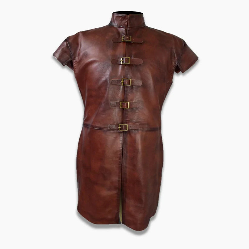 Pedro Brown Leather Medieval Trench Coat Costume