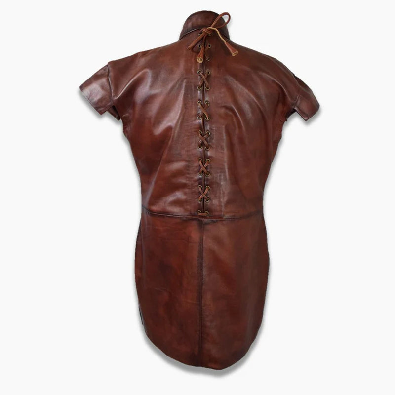 Pedro Brown Leather Medieval Trench Coat Costume