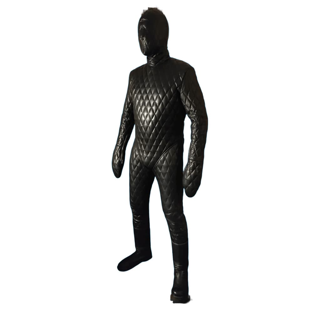 Black quilted bodysuit on a white background